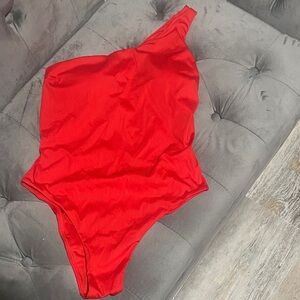 Red Victoria Secret’s One-Shoulder Swimsuit